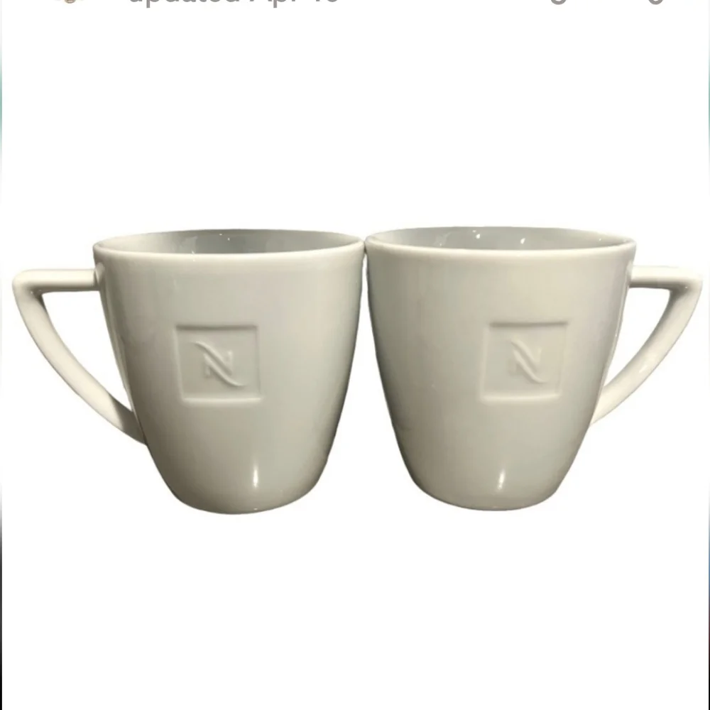 Set Of 4 Nespresso Demitasse Expresso White Mini Mugs Cups Embossed Logo 3